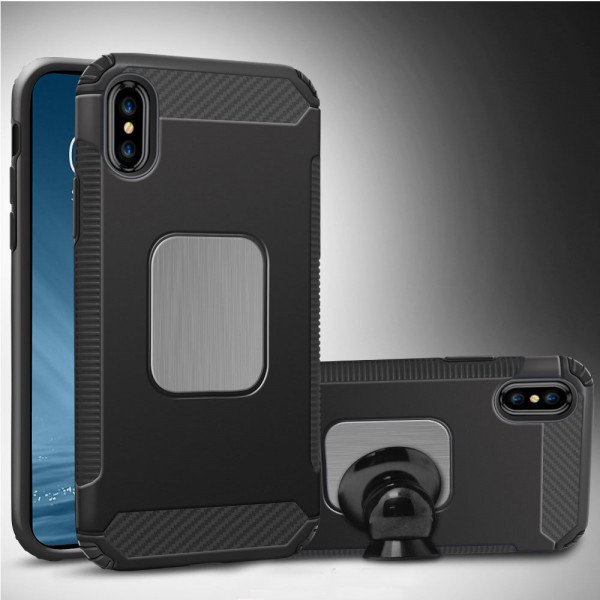 Wholesale iPhone X (Ten) Metal Plate Hybrid Case for Magnetic Holder (Black)